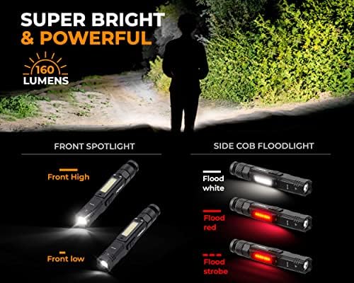 Foxelli USB Tölthető Zseblámpa, Szuper Fényes Taktikai LED Lámpa Újratölthető, Mágneses Mini Zseblámpa, Zsebében Kemping Lámpa, Kis Zseblámpát
