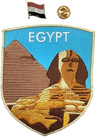 Egy-EGY 2 DB Csomag - Piramis, Szfinx Pajzs Hímzés+Egyiptom Zászlót Kitűző, Világ Csodája, Hímzett, Pharo Sír Emlék, Giza, Tájékozódási