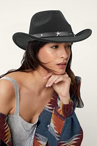 INOGIH Nők, Lányok Western Cowboy Lovagló Kalap Csatos Öv Éreztem, Fedora Kalap（Méret:M-L）