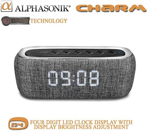 Alphasonik VARÁZSA Vezeték nélküli Bluetooth Hordozható Hangszóró Digitális LED Ébresztő Óra, Auto, Manuális Dimmer, FM Rádió, HD Hang