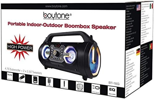 Boytone BT-16G Hordozható Bluetooth Boombox Hangszóró, Beltéri/Kültéri, 25W, Hangos, Mélyebb Basszus, EQ, 5 Mélysugárzó, 2 x 3 Magassugárzó,