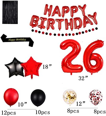 Piros 26-ÁN Születésnapi Party Dekorációk, Kellékek Piros téma 16inch Piros Fólia Lufi Boldog Születésnapot Banner Boldog Szülinapot szárny
