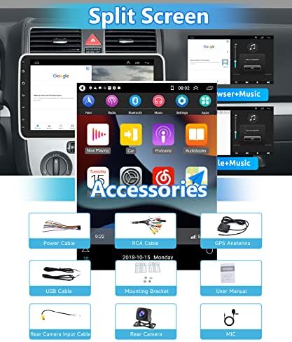 2G+32G Android Dupla Din Vezeték nélküli Apple Carplay Autó Hifi, Rimoody 10 Colos Érintőképernyő Forgatható Képernyő Android