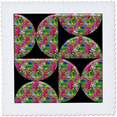 3dRose Modern Rózsaszín, Zöld, Kék Mozaik Fél Kör Geometriai Minta - Paplan Négyzetek (qs_358853_7)
