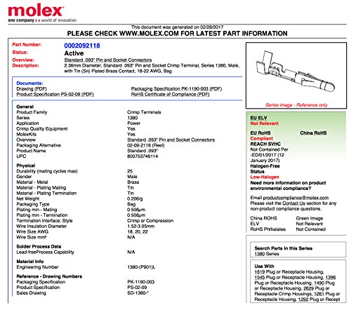 6 Pin Molex Csatlakozó Sok, 3 Kiegyenlített Készletek, w/18-22 AWG .093 Csapok, Panel-Hegy