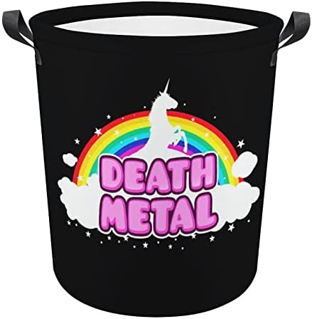 Unikornis Death Metal Szennyesben Kerek Vászon Szövet Kosár fogantyúval Vízálló, Összehajtható Mosás Bin Ruha Táska