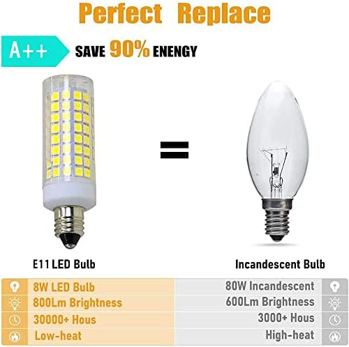 E11 LED Blub 8W(80W Halogén Egyenértékű),Napfény, Fehér 6000K,Nem szabályozható Spirál Energiatakarékos LED-Blub(4 / Csomag)