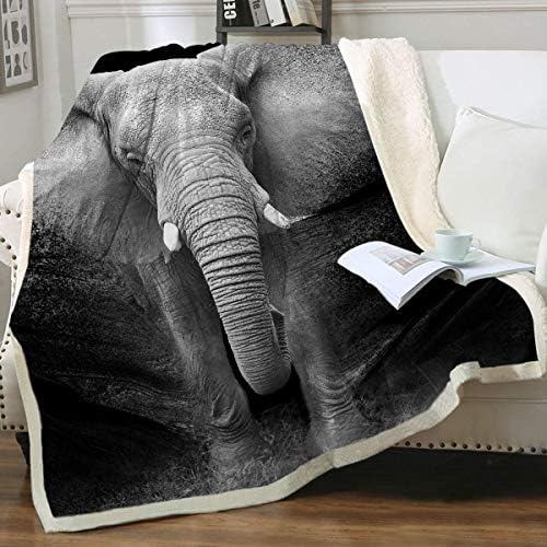 Sleepwish Elefánt Takarót, nagyon Puha Kényelmes Sherpa Polár Takarót Fekete-Fehér 3D-Afrikai Elefánt Sétál Takarót a Férfiak, Fiúk Király (108