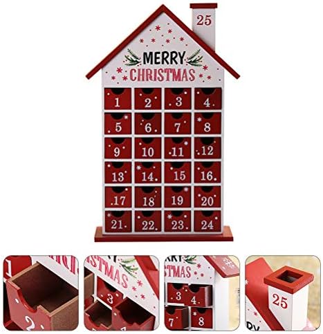 SOIMISS 1db Karácsonyi Visszaszámlálás Naptári Ház Fából készült Ház Dísze Candy Fiók (Piros)