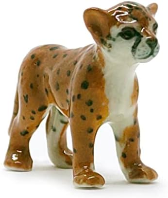WitnyStore Gepárd Cub Figurák - Gyűjthető Állat-Art - Miniatűr Kézzel Készített Festett Kerámia Tábla Dekoráció Tökéletes Ajándékok,