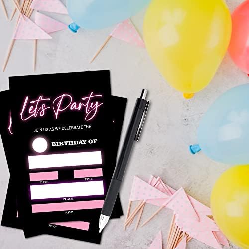 ZIIUFRN bulizzunk, Születésnapi Meghívó, Neon Black & Pink Meghívókat A Borítékok(4 X 6),Tizenéves Töltse ki A Szülinapi