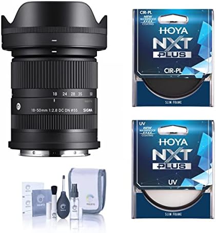Sigma 18-50mm f/2.8 DC DN Kortárs Lencse Leica L, Csomag Hoya NXT Plusz UV-55mm+CPL Szűrő Készlet, valamint Tisztító Készlet