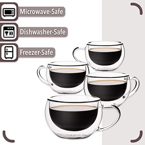 BTaT - Szigetelt Kávét, Készlet 4 (9 oz, 270 ml), duplafalú Üveg Tea Csésze, Pohár, Csésze, Pohár, Bögre, Pohár, Csésze Kávét, tejes Kávét