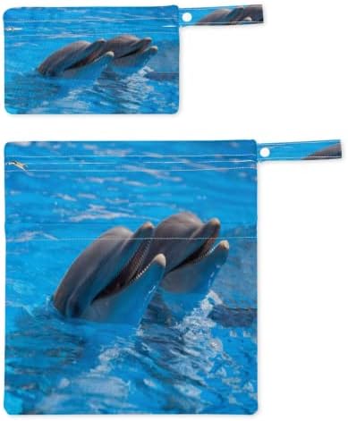 Aranyos Óceán Állat a Delfin Nedves-Száraz Táska 2 Csomag Cipzár,Tenger Téma Ruhát, Táskát Szervező Tok Vízálló Újrafelhasználható