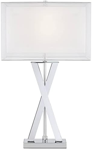 Possini Euro Design Proxima Modern asztali Lámpa Akril Kelő 28 Magas Króm Ezüst Fém, Fehér, Téglalap alakú, Dupla Árnyalatok Decor Hálószoba