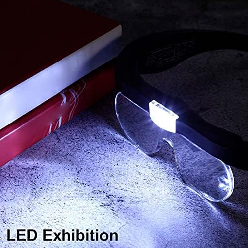 Meichoon Fejét Mount Szemüveg, Nagyító,USB Újratölthető Nagyító Szemüveg, 2 Led-es Lámpák,1,5 X 2,5 X 3,5 X 5X Állítható 4 Lencse Közel