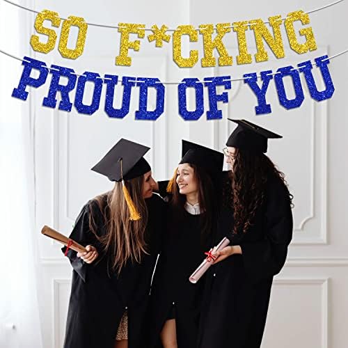 Szóval F*cking Büszke Banner, Sikerült / Congrats Grad, Osztály 2023 Ballagási Party Dekoráció, Kék-Arany Glitter