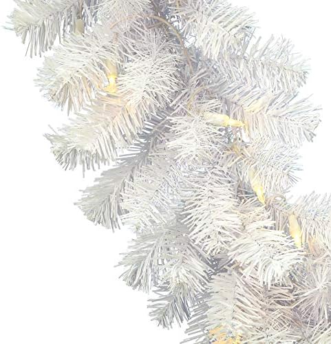 Vickerman 9' Kristály Fehér Fenyő Mesterséges Karácsonyi Koszorú, Meleg Fehér Mini LED Világítás - Ál Lucfenyő Karácsonyi Koszorú -