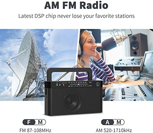 JEUJUG Hordozható AM FM Rádió Bluetooth 5.0 Rádió Hangszóró FM Rádió Újratölthető Akkumulátor/HÁLÓZATI Csatlakozódugót a Fali Rádió,Fülhallgató