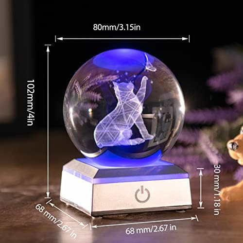ERWEI 3D Macska kristálygömb LED-es Bázis Macska Ajándékok Nőknek Macska Szerelmeseinek Lézer Gravírozott Üveg Macska Figura Dekoráció