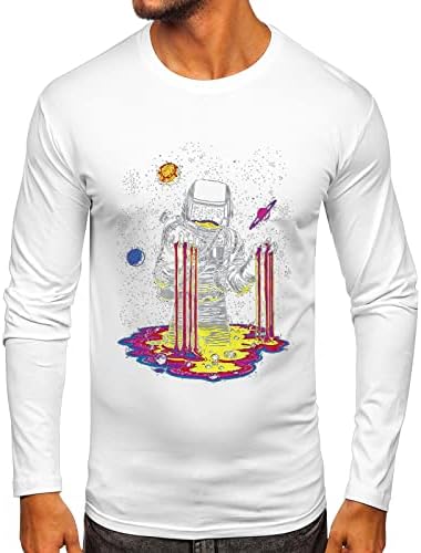 XXBR Férfi Hosszú Ujjú Póló Maximum Esik Slim Fit Vicces Űrhajós Nyomtatás Sleeve T-Shirt Atlétikai Sport Alkalmi póló
