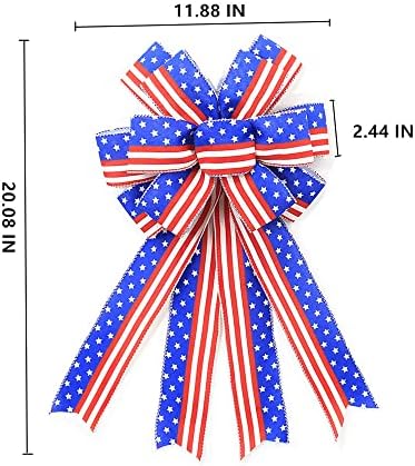 Nagy Honvédő Íj Koszorú július 4. Dekoráció Amerikai Zászló Íj Beltéri Kültéri Piros Kék Fehér Csillagok, Csíkos, Hogy Fel