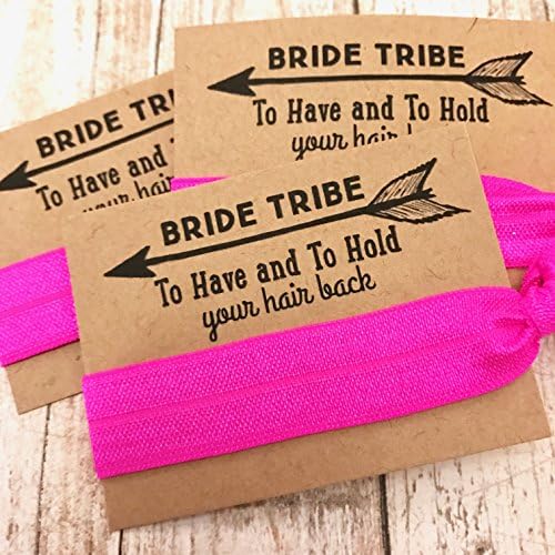 Készlet 5 Menyasszony Törzs Lánybúcsú Haj Nyakkendő Party kellék | Leánybúcsú Szívességet | vagy simítsd hátra a hajad (Neon Rózsaszín)
