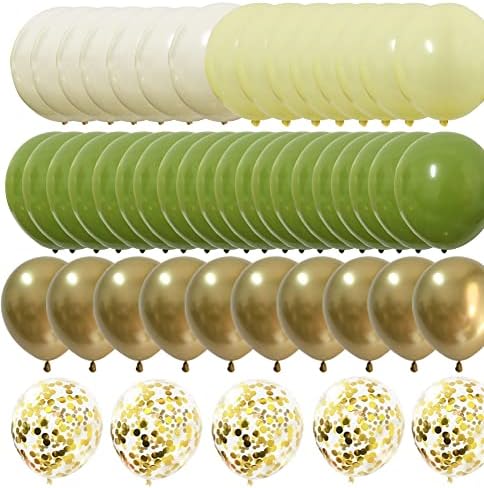 Olive Green Gold Lufi, 12 colos – Elefántcsont Fehér, Pasztell Sárga, Zöld Lufi Baby Shower Esküvő, Születésnapi Party Dekoráció 60 csomag