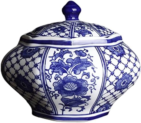 LDCHNH Nyolcszögletű Jar Kék-Fehér Porcelán a Jingdezhen Kerámia Tároló Tartály Dekoráció Tea, Snack Üvegek