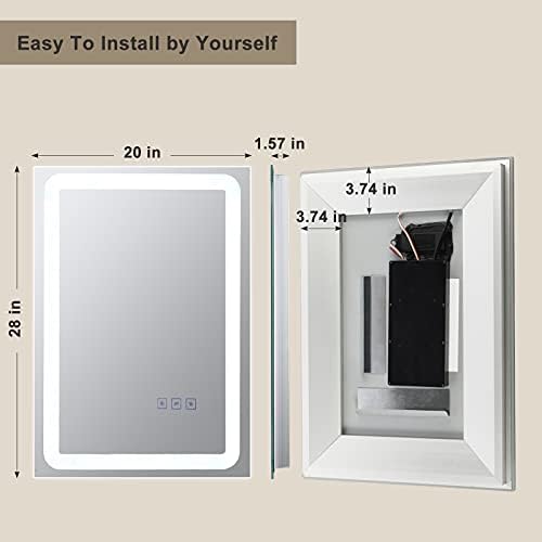 DURASPACE 28 x 20 Led-es Fényes Fürdőszoba Tükör Szabályozható Elektromos Hiúság Tükör 6500K Touch Kapcsoló Memória Tükör Anti-Köd Fürdőszoba