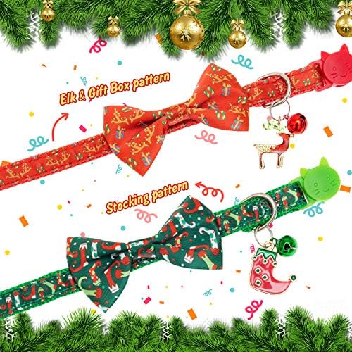 ADCSUITZ Karácsonyi Macska Nyakörv Bell - Elk & Harisnya Minta csokornyakkendő Aranyos Ünnep Macska Nyakörv Set - Biztonsági Szakadár Puha