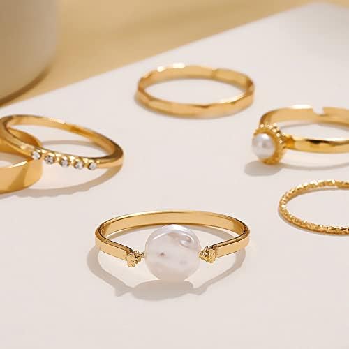 Esküvő & Eljegyzési Gyűrűk Vintage Gyöngy Geometriai Gyűrű Készlet 6 Darab Gyűrű A Nők Nagy Születésnapi Ajándék
