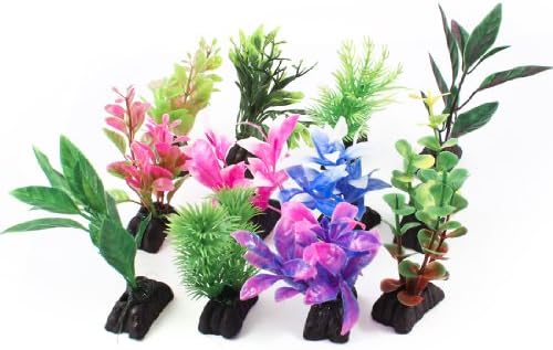 uxcell 12-Darab Kerámia Alap Műanyag Mesterséges Akvárium Levél Virágos Növény, Többszínű