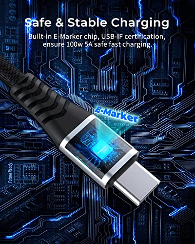 XYYZYZ USB-C-USB-C Kábel 100W PD3.0 QC 5A USB-C Töltő Kábel Fonott Nylon Típus C Típus C Kábel Kompatibilis a Galaxy S22/S21/A13, MacBook,