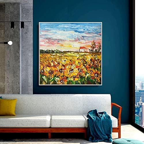 SHOUJIQQ Kézzel Festett Művészeti Texturált olajfestmény - Absztrakt Napraforgó Virág Téren, Háttérben a Modern, Nagy Méretű