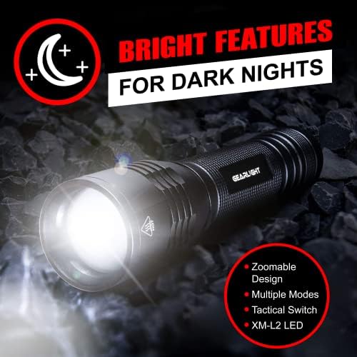 GearLight S2000 LED Zseblámpa apák Napi Ajándék Apa - Szuper Fényes, Erős, Közepes Méretű Taktikai Elemlámpa Nagy Lumen Szabadtéri Tevékenység