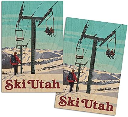 Ski Utah, Ski Lift Nap Jelenet Nyír Fa Fali Tábla (10x15 Rusztikus lakberendezés, Kész Lógni Art)