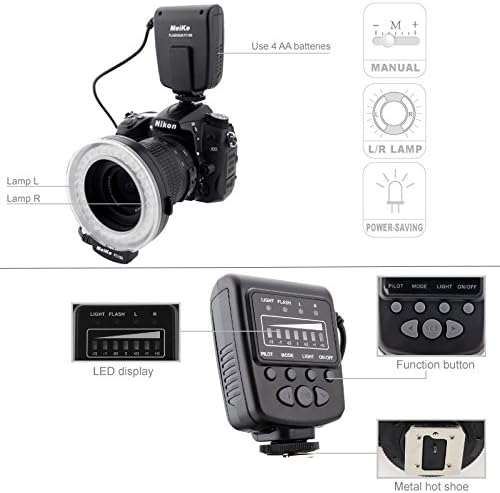 Meike LED Makró körvaku Fény FC-100 Kompatibilis Canon N Pentax Olympus DSLR Fényképezőgép Videokamera Adapterrel Gyűrűk