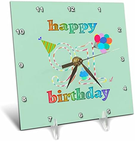 3dRose Boldog 91 Születésnapot, Süti a Gyertyát, Lufi, Kalap. - Desk Órák (dc_351660_1)