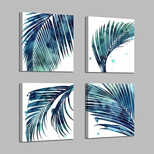 Trópusi Botanikus Levelek Fali Vászon: a Művészi Stílus Akvarell Csepegtető Levél Wall Art Blue Palm Leaf Grafika Nyomtat Wall Art