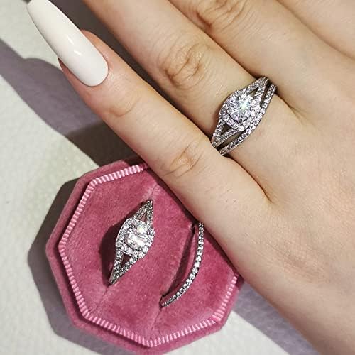 WYBAXZ Vastag Gyűrűk, Új Gyűrű Design, Ezüst Színű Esküvői Gyűrű Szett Nők számára Eljegyzési Ujját Ajándék Bankett Kristály Ékszerek Gyűrűk