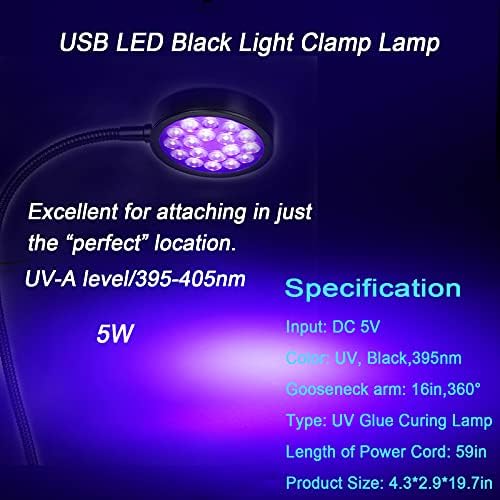 UV LED Fekete Fény Bilincs Fény, USB, Korszerűsített 5W 395nm Hordozható Hattyúnyak Lámpa Klip UV Gél Köröm, Pet Vizelet