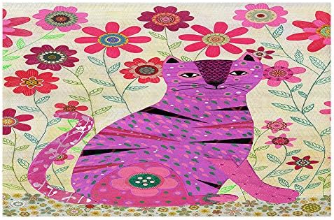 DiaNoche Szőtt Terület Szőnyeg, Szőnyeg Konyha, Fürdő Szőnyeg által Sascalia Retro Virágok Lila Macska Nagy 4x6 Ft