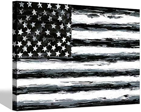 SD PUHA TÁNC, Amerikai Zászló Vászon Wall Art - Hazafias Kép Fekete & Fehér Csillagok Csíkos Festés Irodai Dekoráció 12 x 16