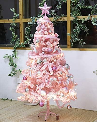 5FT Özönlöttek Mesterséges karácsonyfa Fenyő, Prémium Csuklós karácsonyfa w/LED Világítás & Díszek, Környezetbarát cseresznyevirág Ünnepi Dekoráció-Rózsaszín