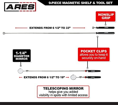 ARES 62037-9-Darab Mágneses Polcon, valamint Szerszám Készlet - magában Foglalja a 6-os, 12-Es Mágneses Polcok, 4-Es Mágneses Tálca,