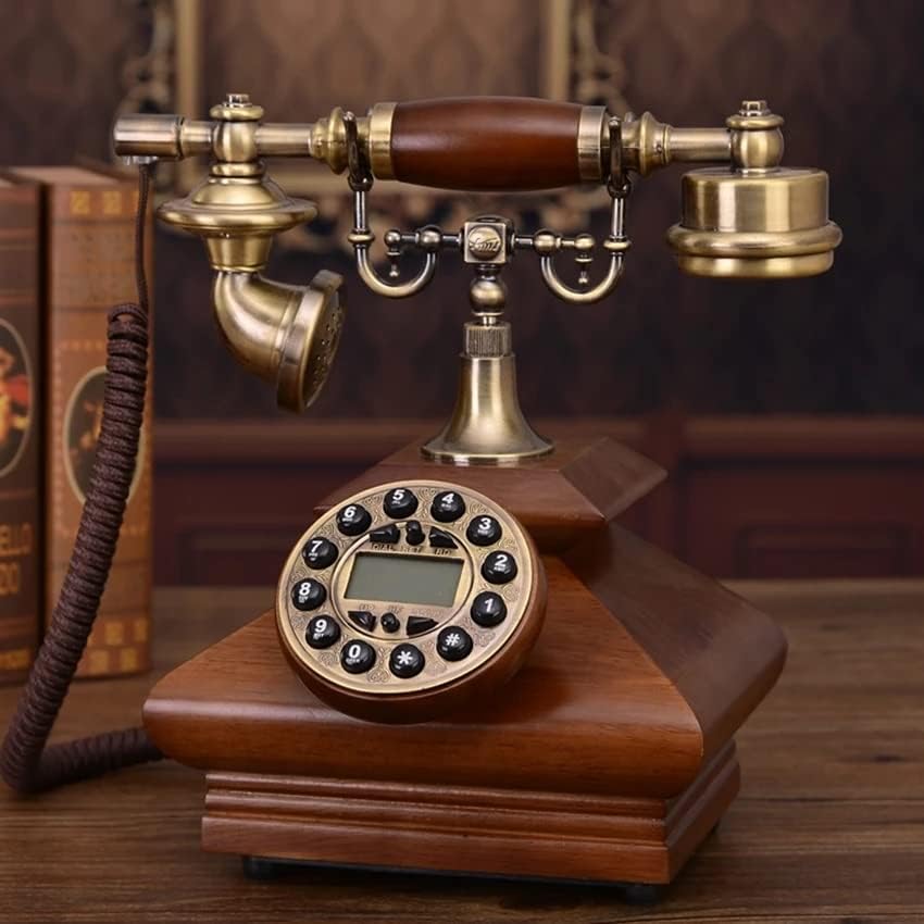 LUKEO Antik Retro Telefon Tömör Fa Vezetékes Dekoráció, Gombot, Tárcsázza a Hívófél-AZONOSÍTÓ, Háttérvilágítású Kihangosító Hívás