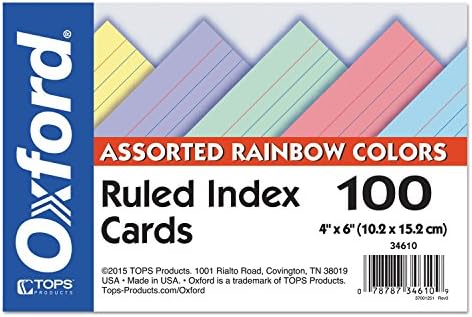 Oxford 34610 Kimondta, Index Kártya, 4 x 6, Kék/Lila/Kanári/Zöld/Cseresznye, 100/Csomag (OXF34610)