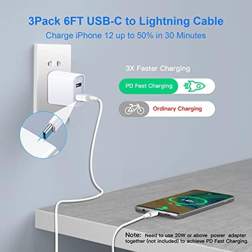 USB-C-Lightning Kábel [Apple Mpi Hitelesített] 3Pack 6FT iPhone Gyors Töltő Kábel Tápellátás C Típusú Töltő Kábel Kompatibilis
