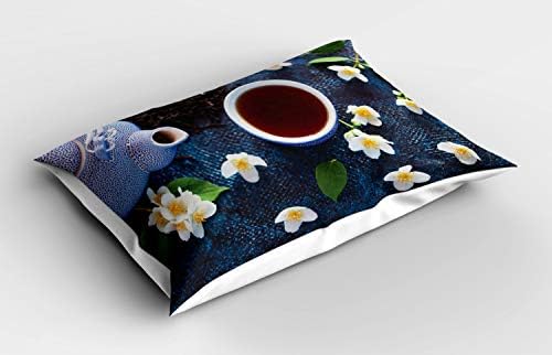 Lunarable Jázmin párnahuzatot, a Fenti Vista Fotó a Jázmin Tea Csésze Teáskannát pedig Apró Virágok, Dekoratív Szabványos Méretű